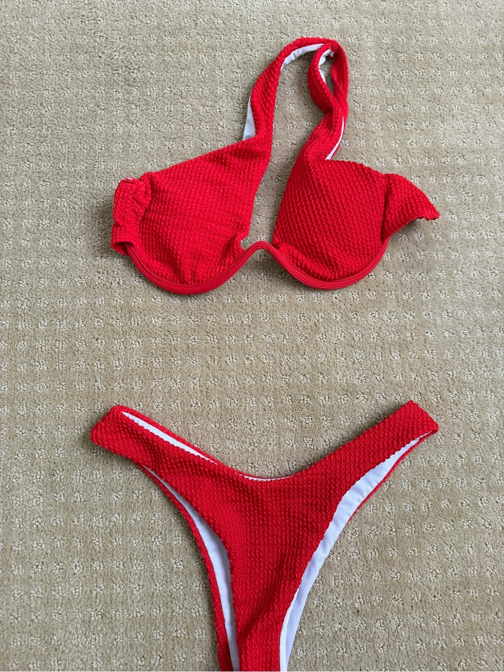Kids Red Textured Two-Piece Swim Set